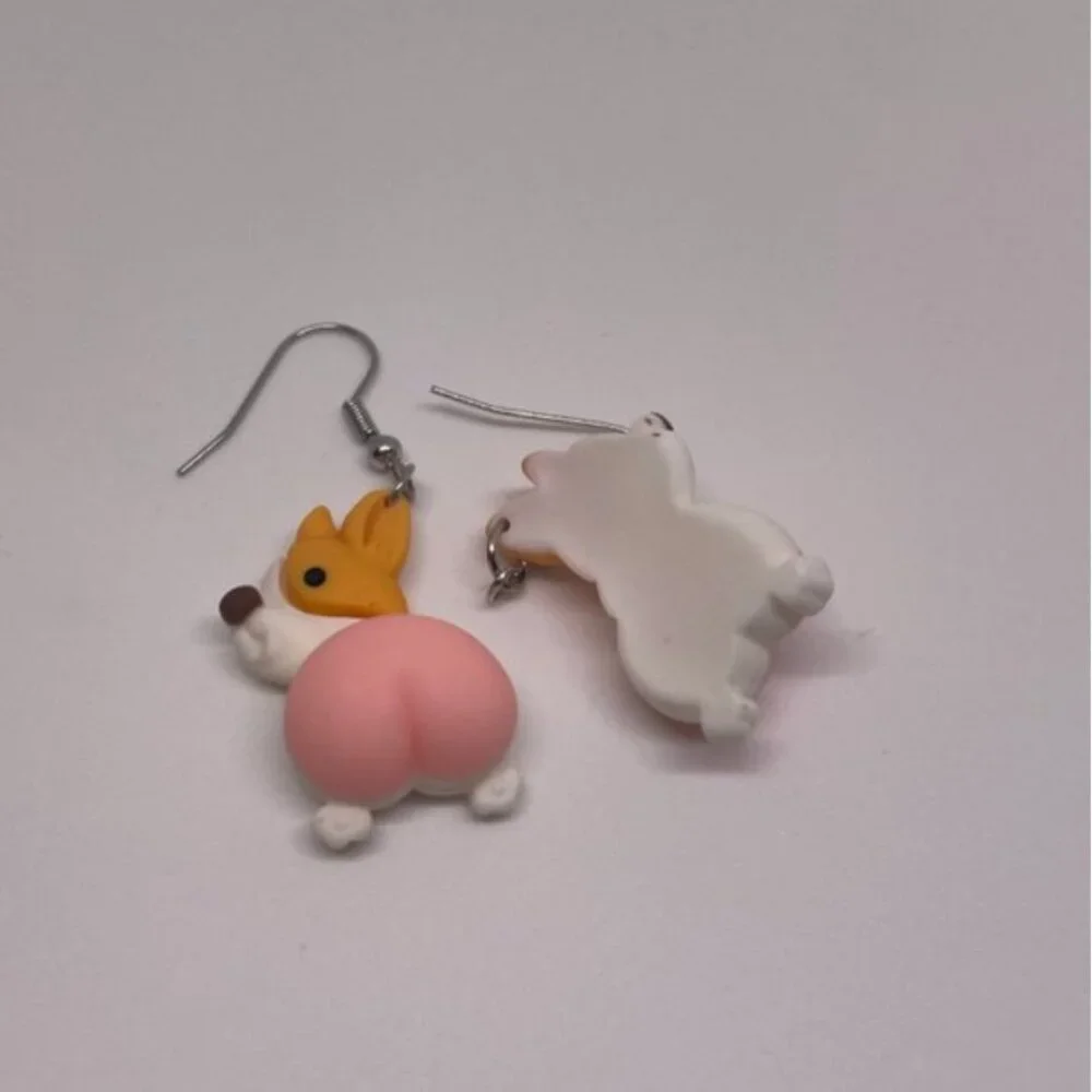 ⭐️❤️ FREE Corgi Dog Animal Puppy Butt Booty Funny Hipster Pop Art Chic Earrings